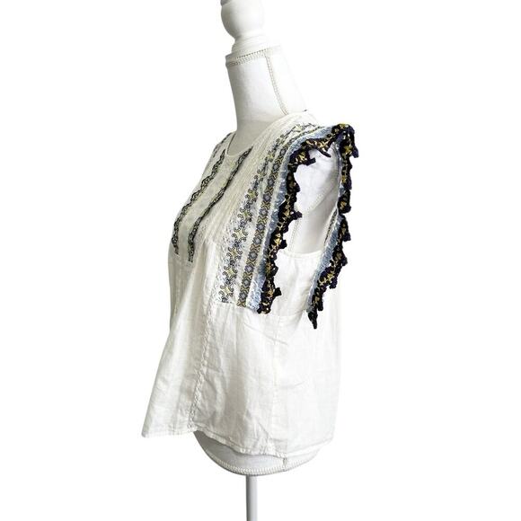 NWT Zara Womens Boho Blouse Crochet Knit Sleeve Size XS Embroidered - Picture 2 of 7